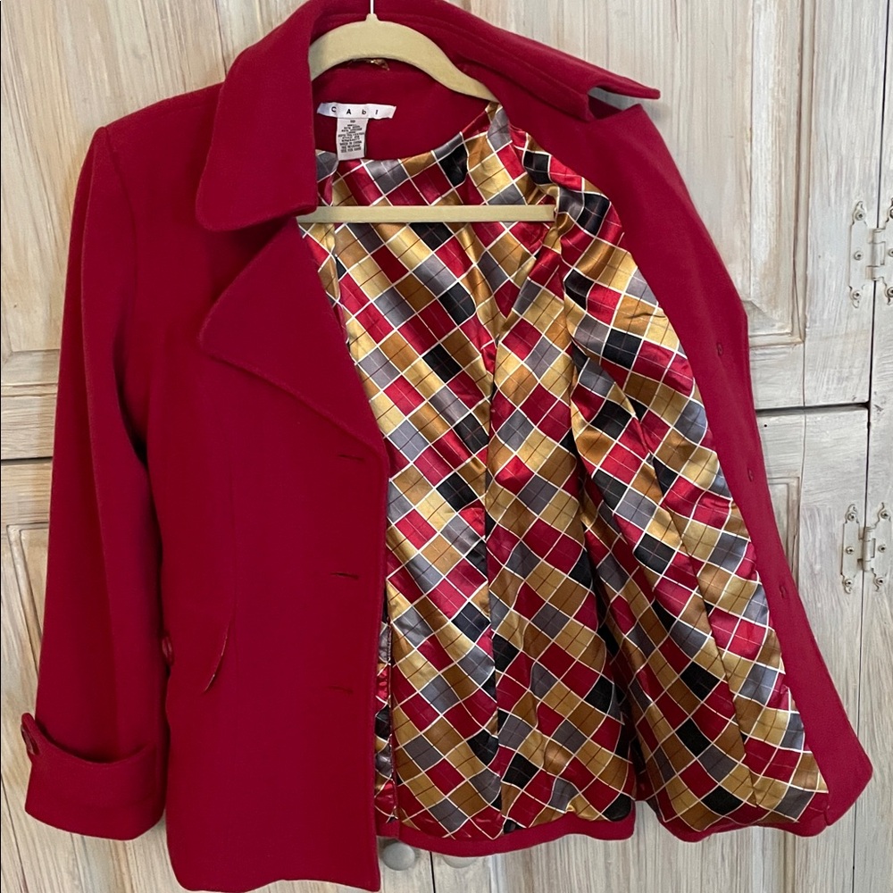 CAbi Red Pea Coat with Colorful Lining - Picture 3 of 5
